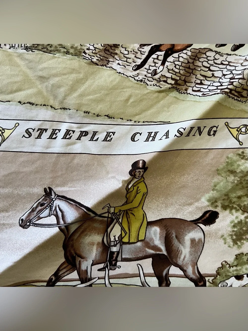 VTG Hermes Olive and Cream Equestrian Silk Scarf - Picture 7 of 12